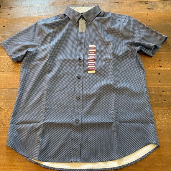 Men's Blue Patterned performance stretch button down Shirt - Picture 1 of 4